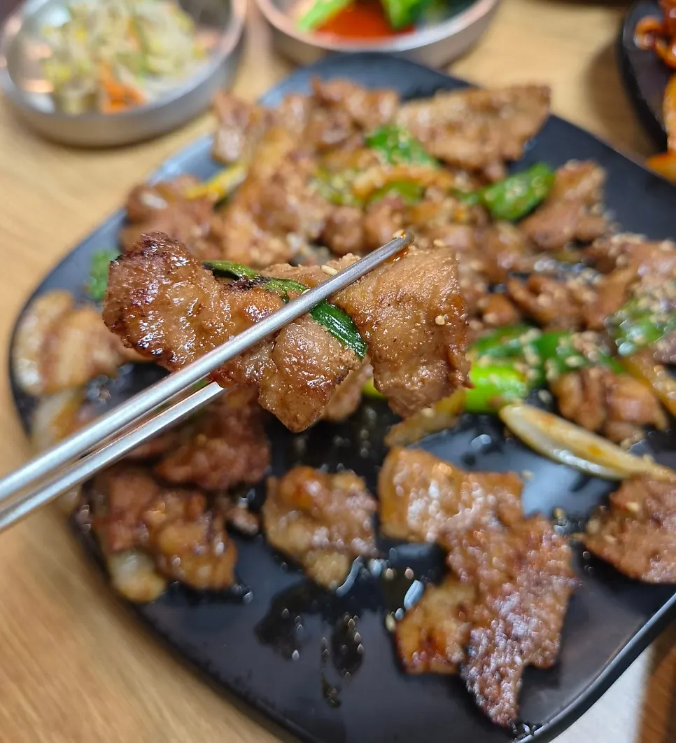 The mild, non-spicy soy-sauce grilled meat the kid enjoyed