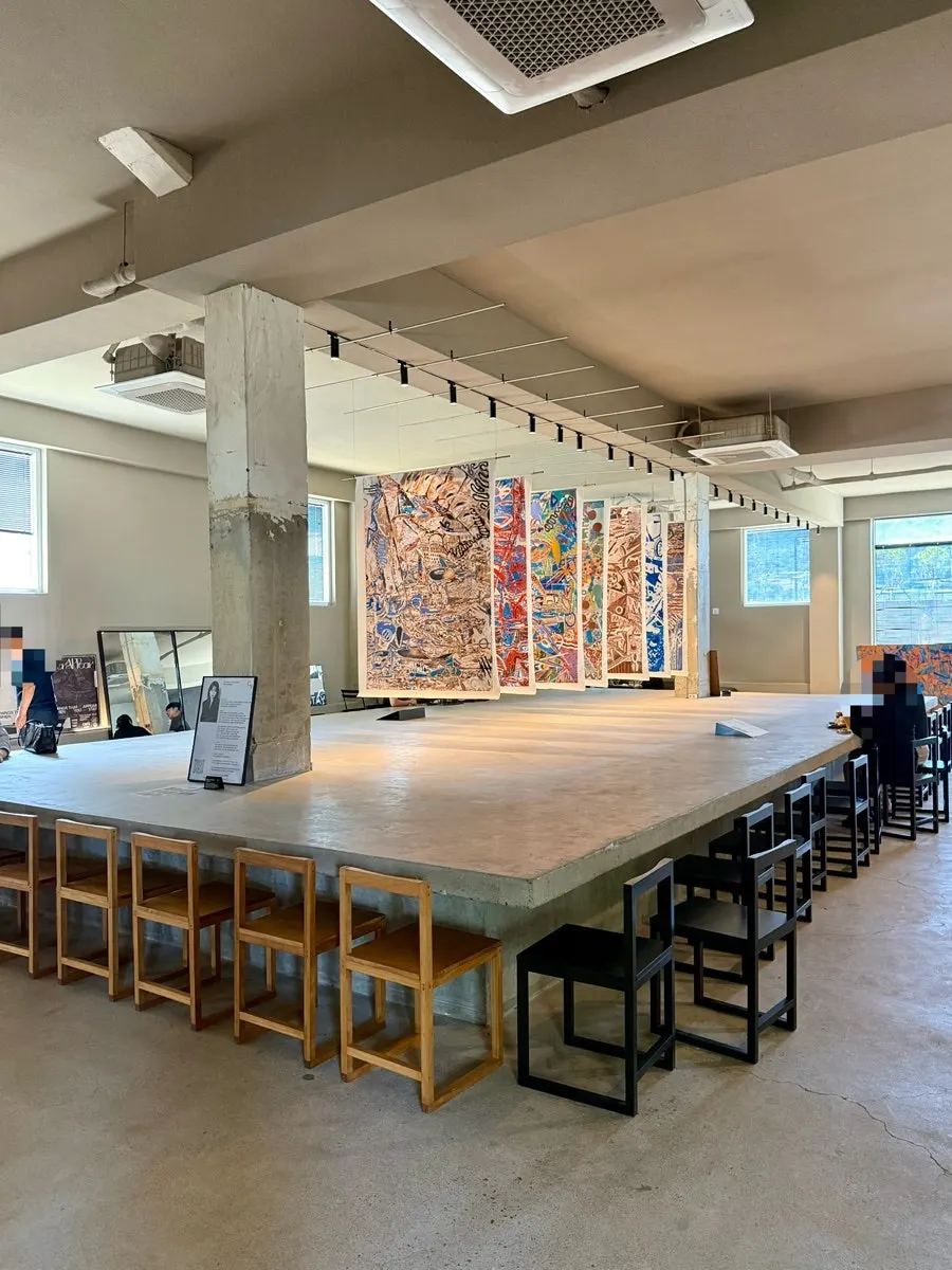 Interior of the café used as an exhibition space