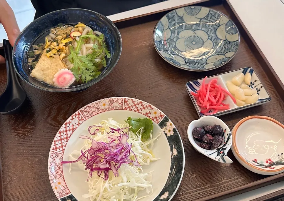 A warm bowl of udon on the side