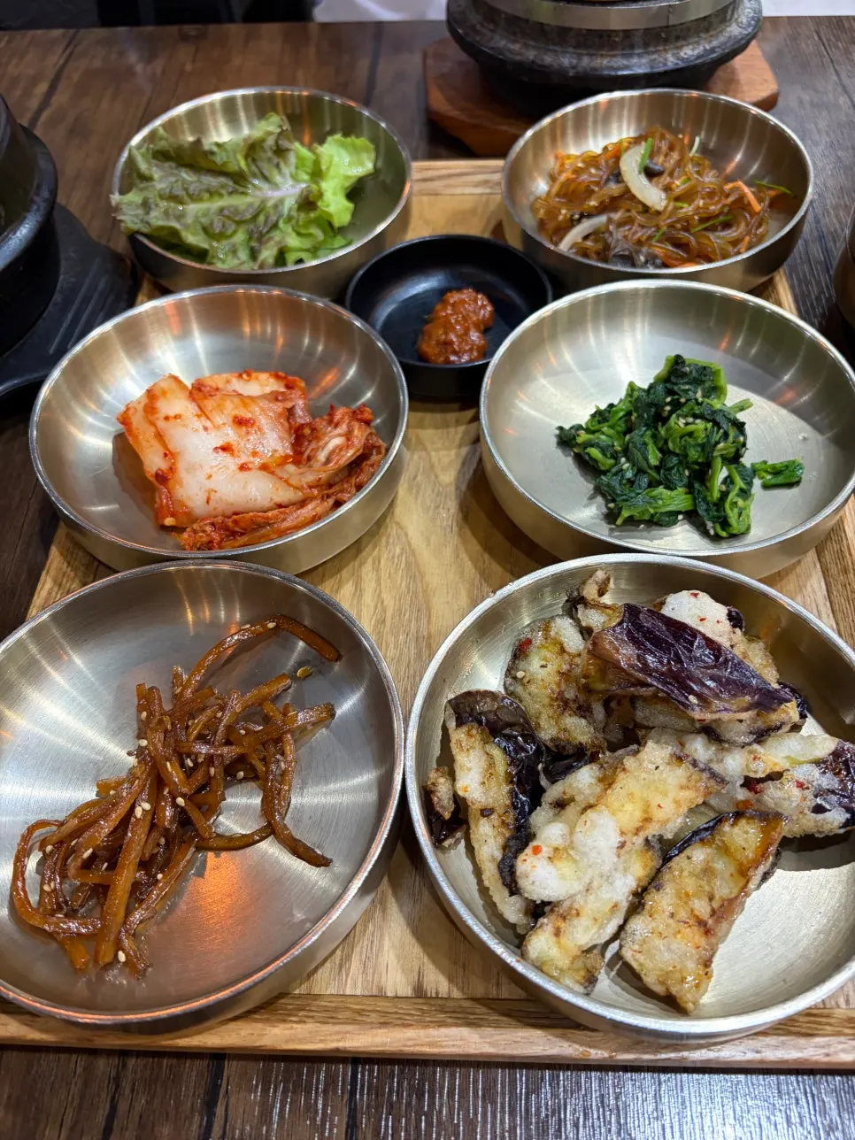 The 12-course spread laid out quickly on the table