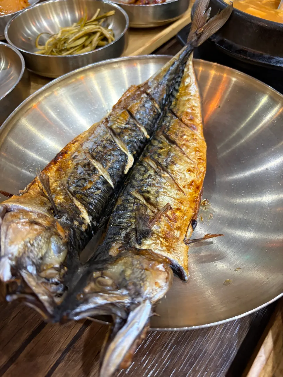 A large serving of grilled mackerel