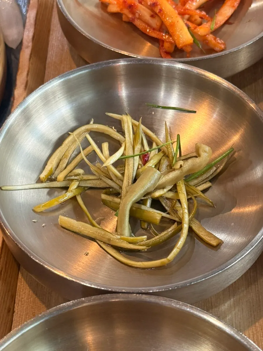 Pickled chili peppers and pickled perilla leaves