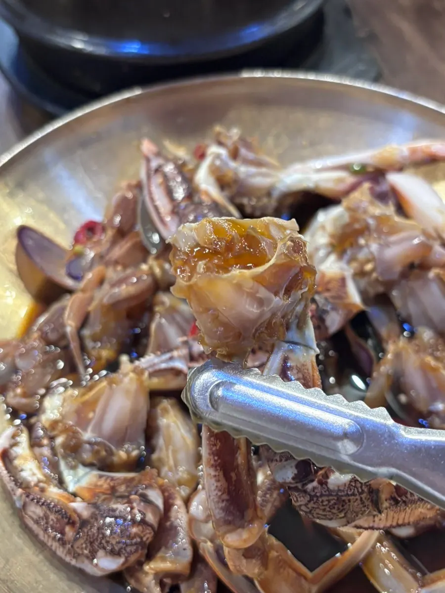 Close-up of crab meat from the ganjang gejang