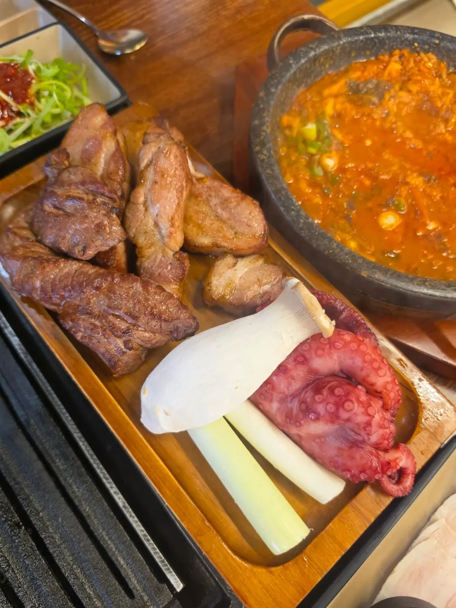 Korean pork belly and pork neck over charcoal