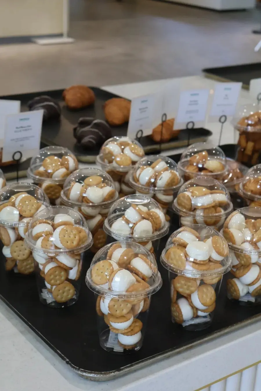 Bakery counter displaying cookies and baked goods