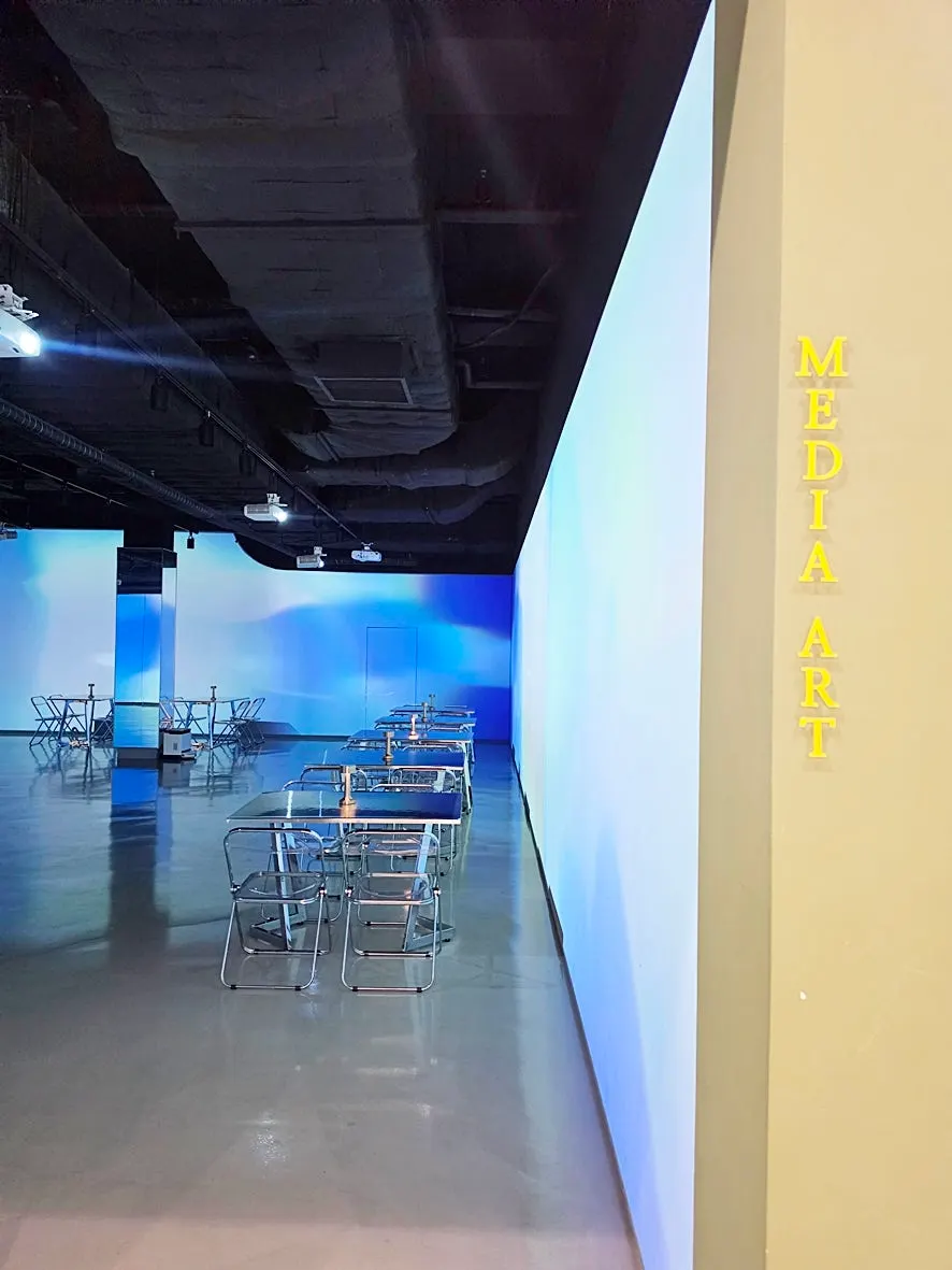 Media art video projected across an entire wall