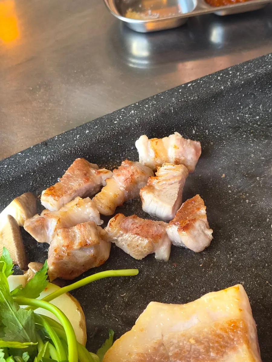 Perfectly cooked thick pork neck