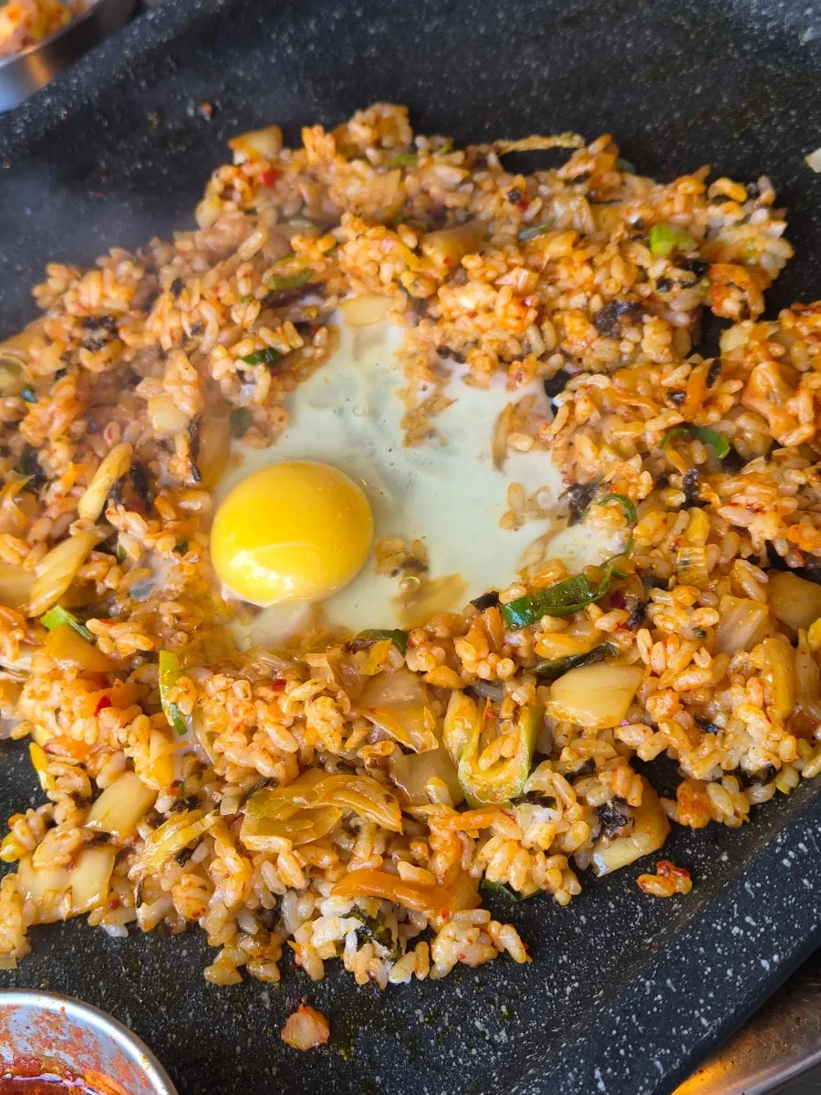 Finished fried rice cooked in meat fat