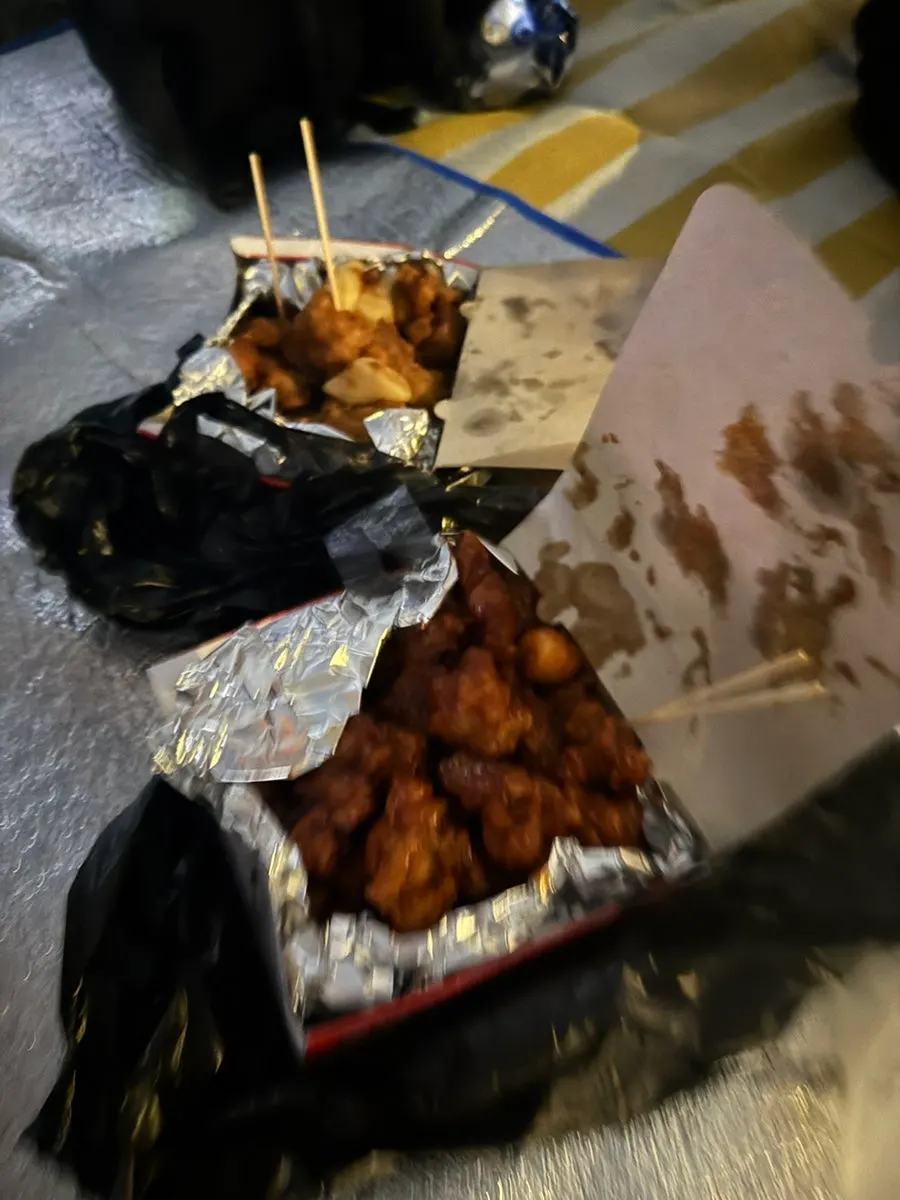 Two boxes of dakgangjeong for a picnic at Ttukseom Hangang Park