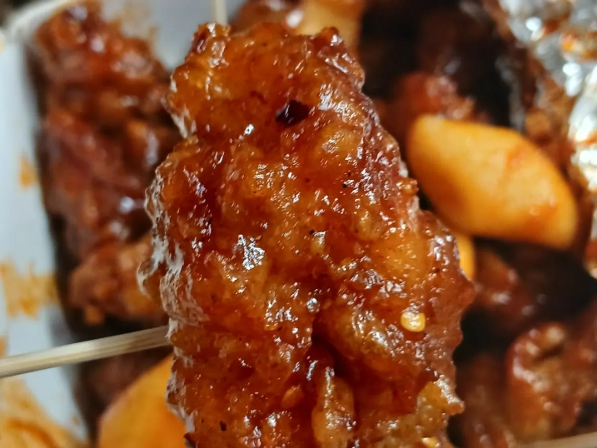 Dakgangjeong showing crispy batter