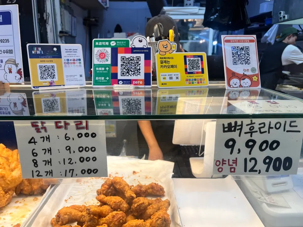 부위별로 진열된 치킨