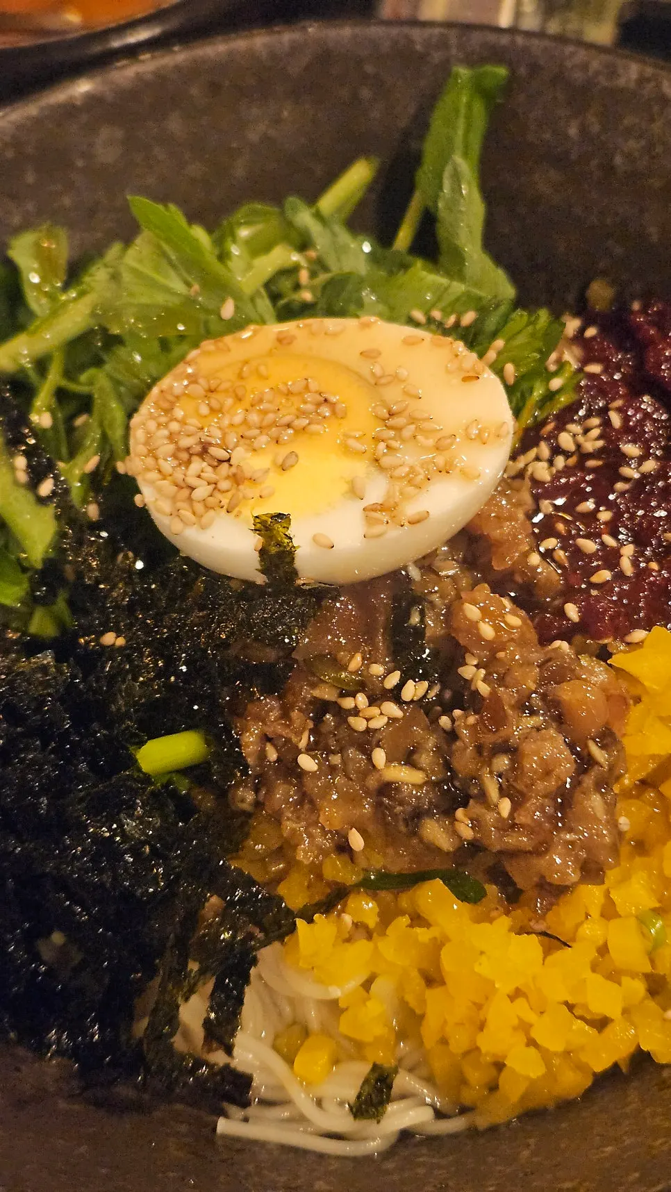 Mixed minari bibim noodles at Gim Sukseong