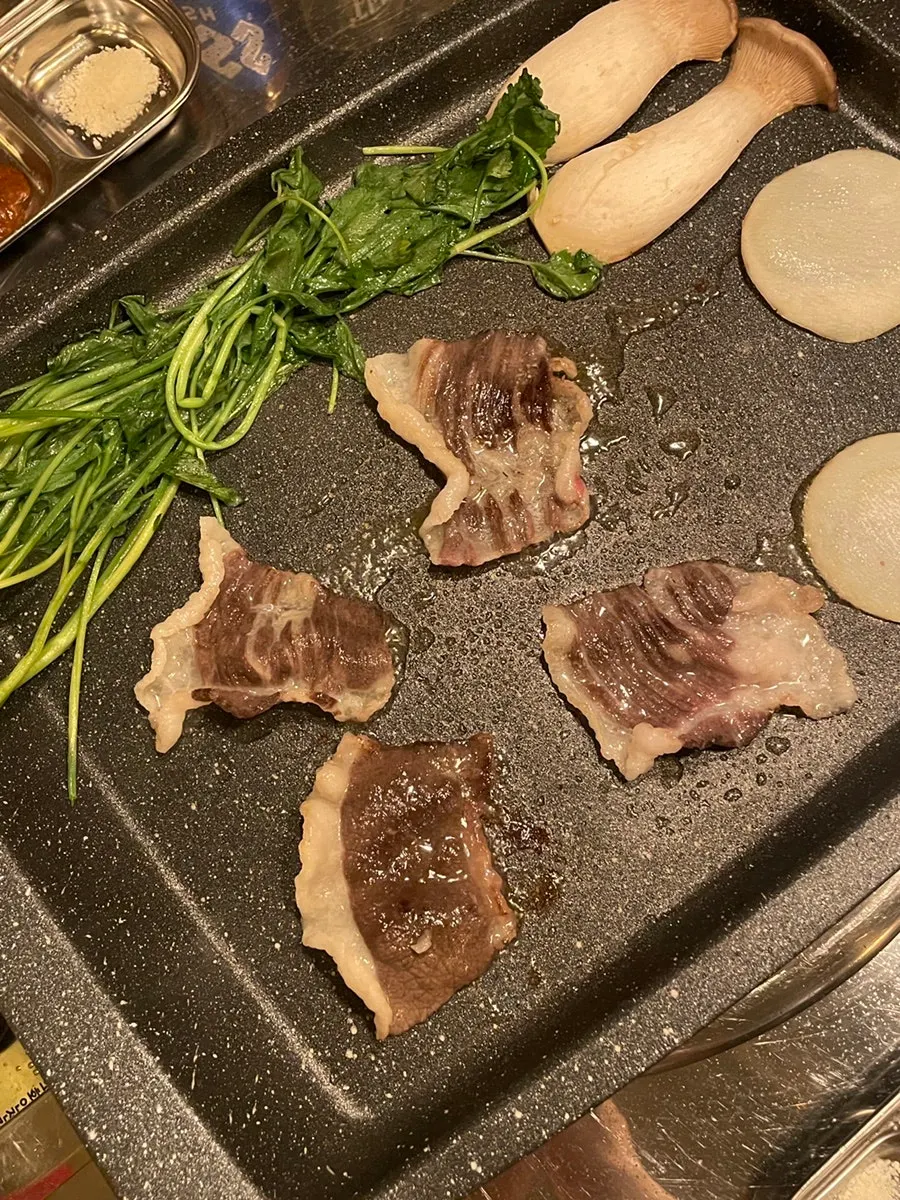 Chadol and minari on the grill