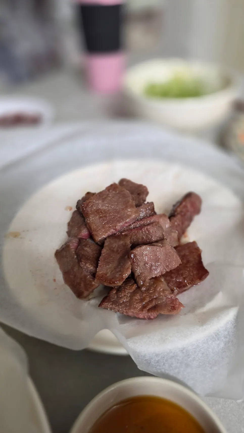 A full spread of hanwoo grilled at home