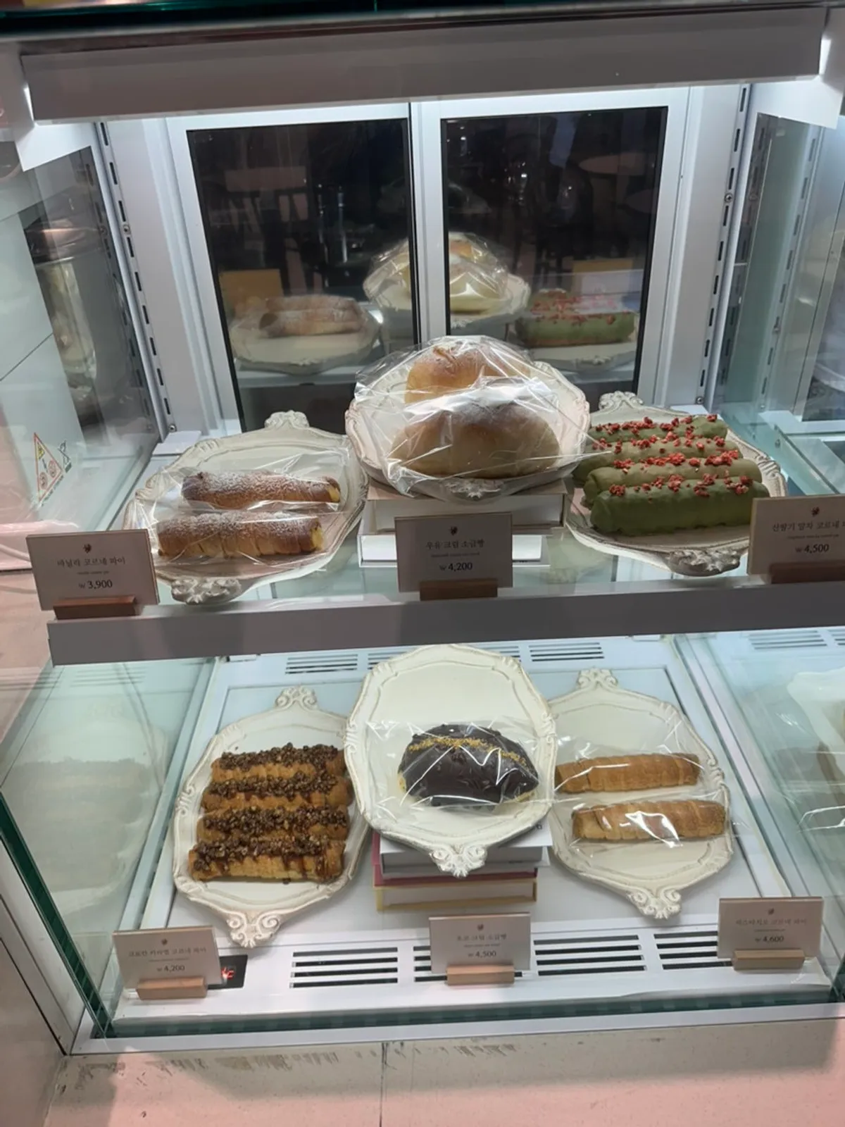 Salt bread varieties arranged in the display case