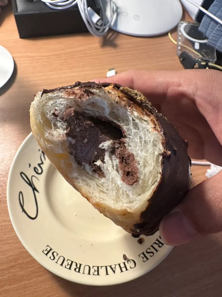 Close-up of the choco cream salt bread