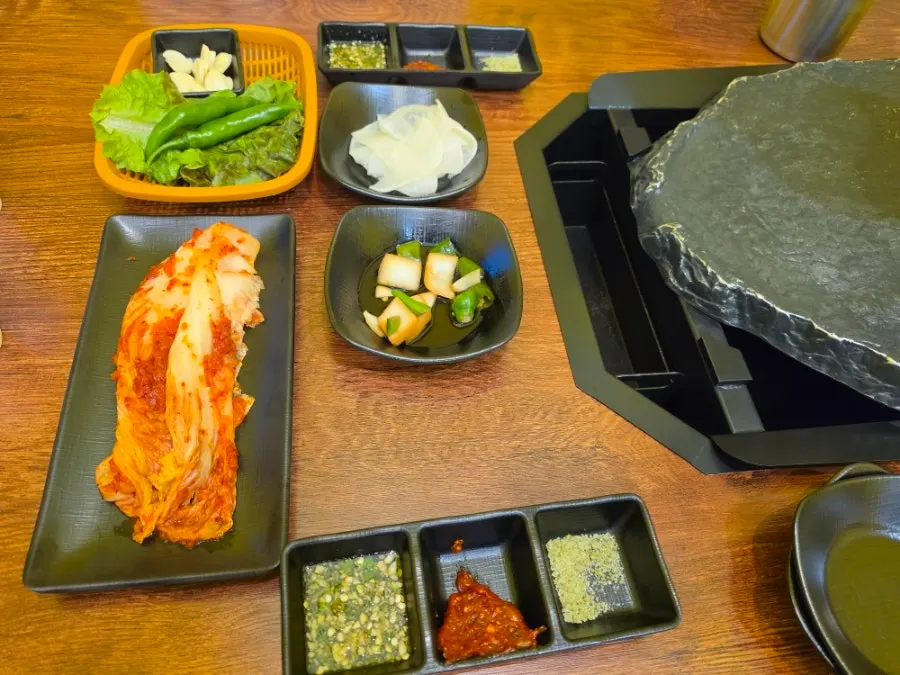 Neatly arranged side dish spread