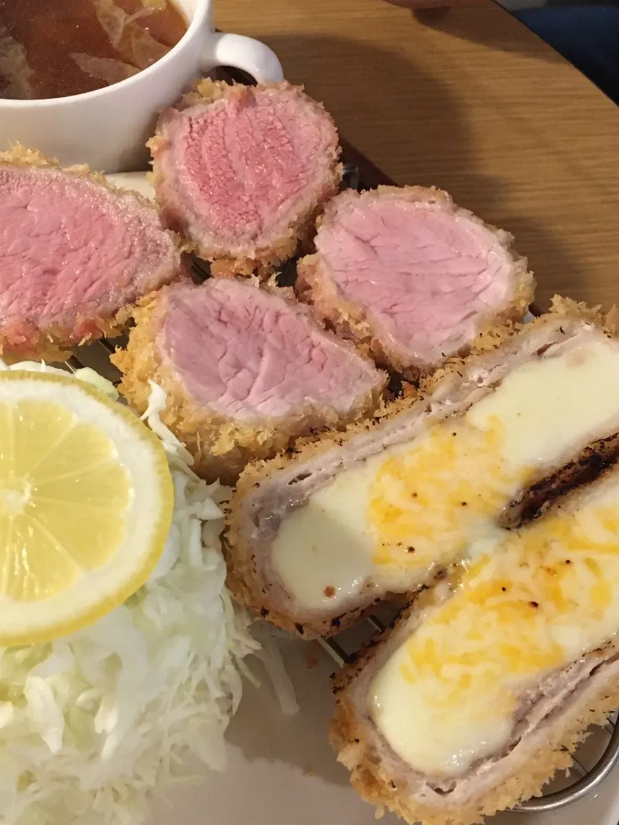Hire+cheese katsu set with rice, soup, and salad