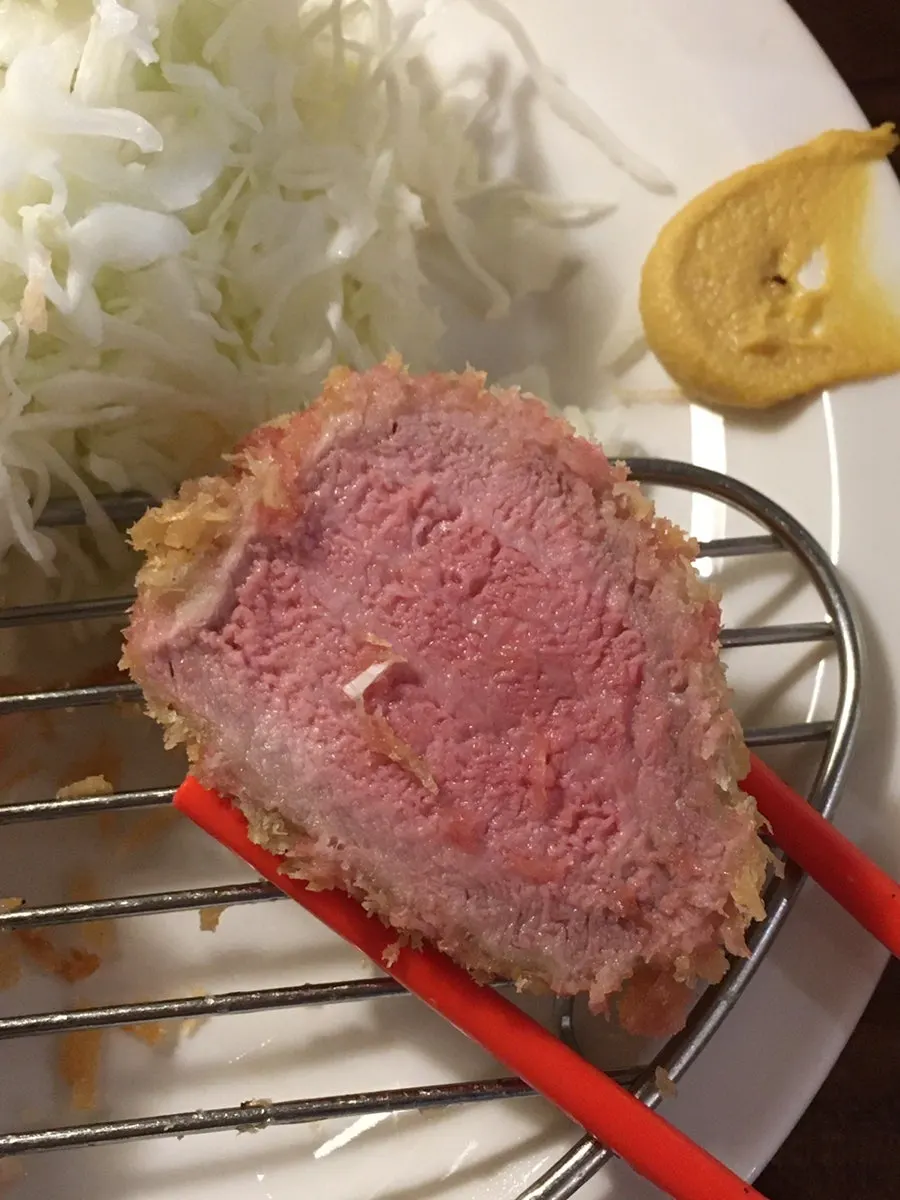Cross-section of hirekatsu made from black pork tenderloin