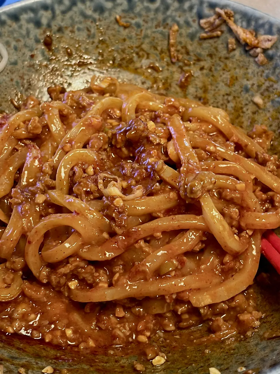 Mala yupodong noodles with peanuts mixed in
