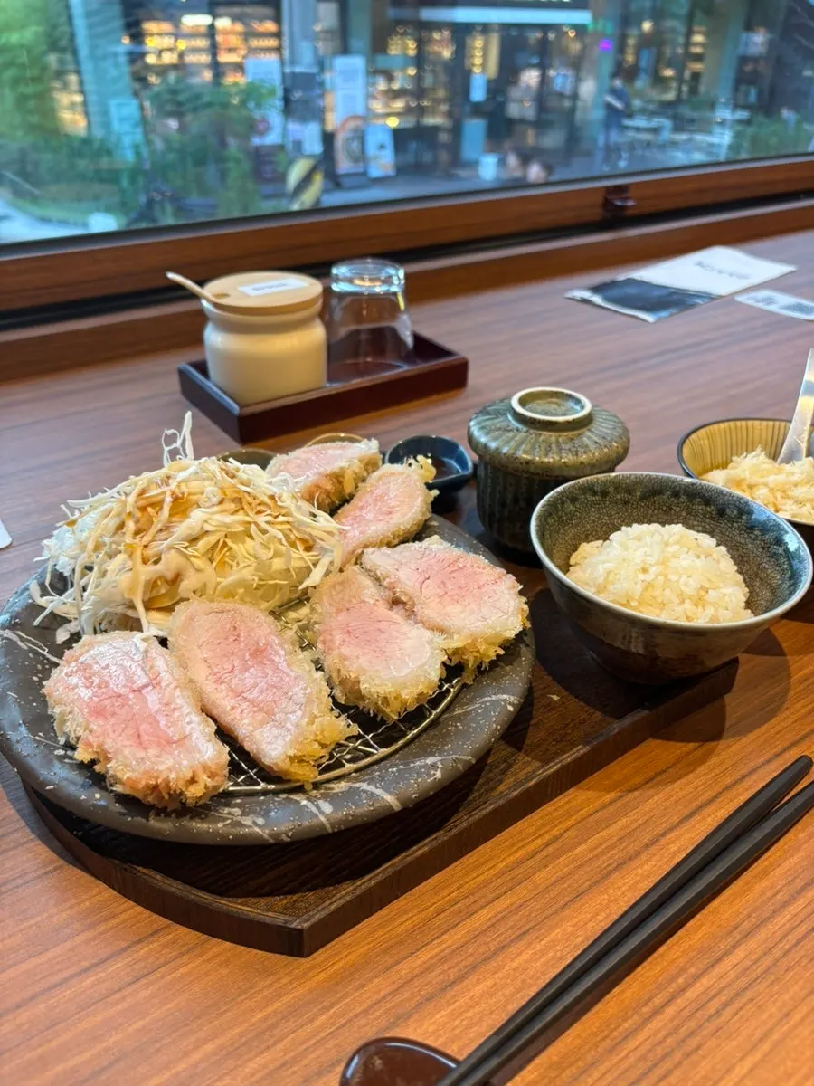 Full table setting with Kitto's tenderloin katsu