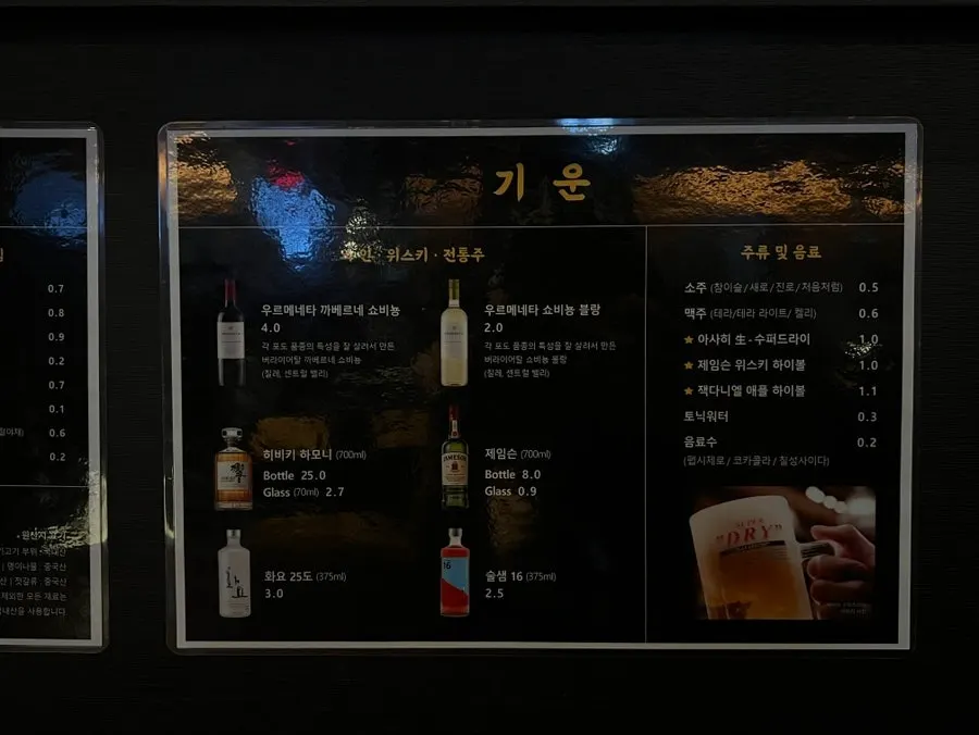 Other side of the menu board at Giun Gangnam Station Main Branch