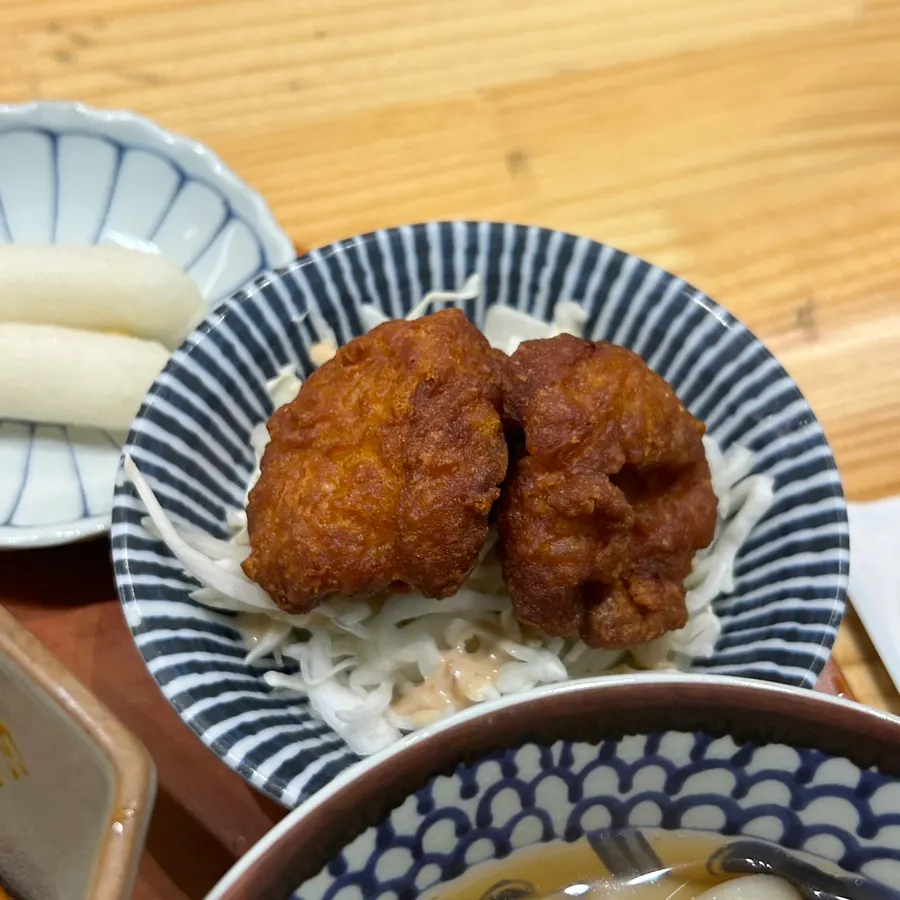 Crispy Japanese-style fried chicken and cabbage salad