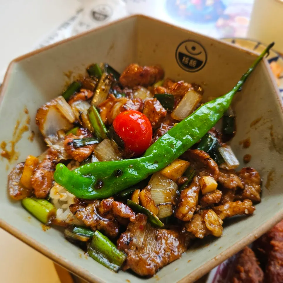 Pork rib seasoned rice bowl set meal