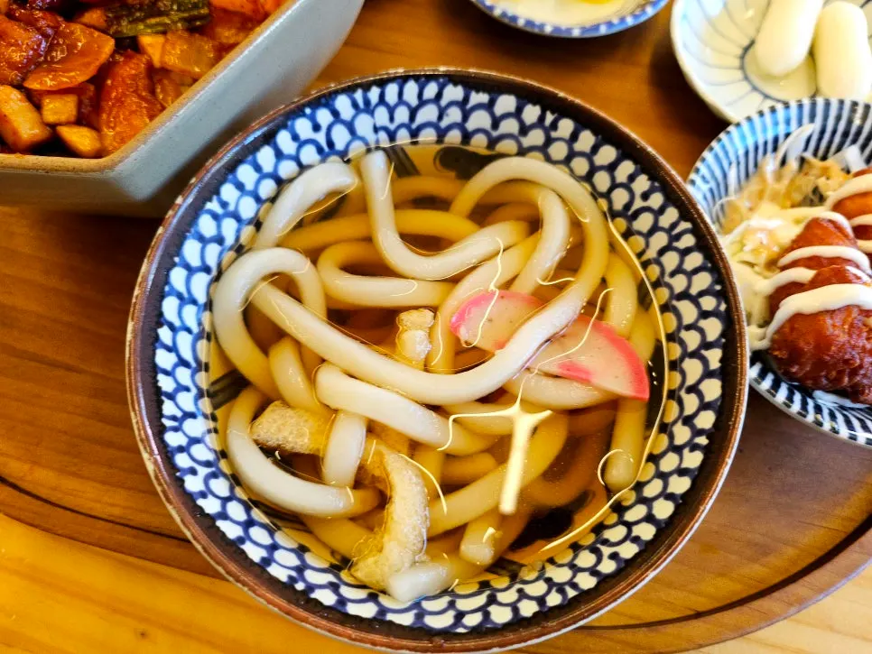 Smoky pork jowl with side udon