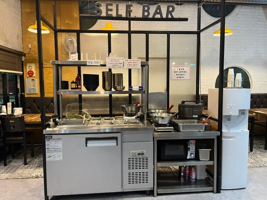 Self-serve corner for banchan and rice