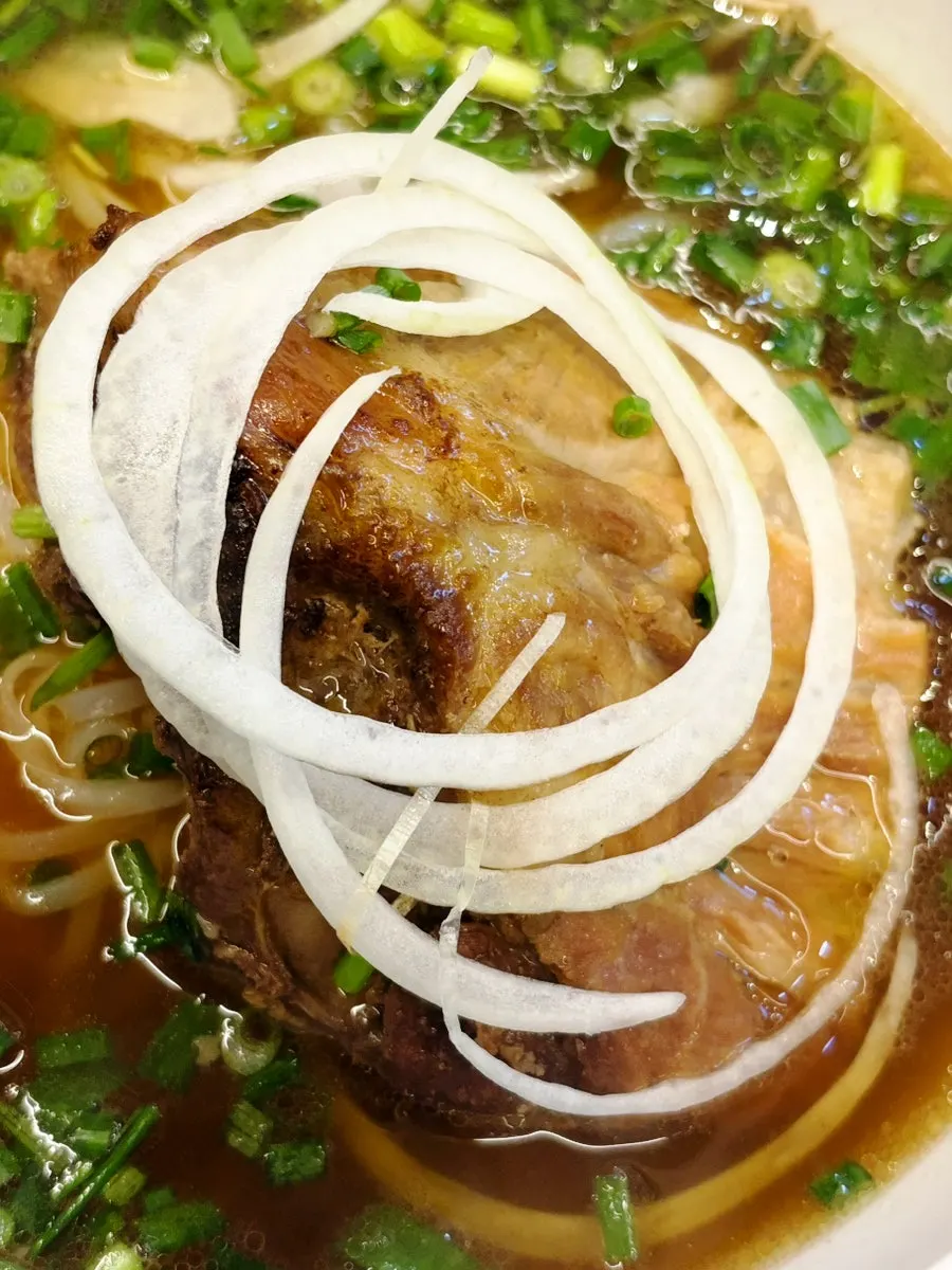 Close-up of the pork backbone in the pho
