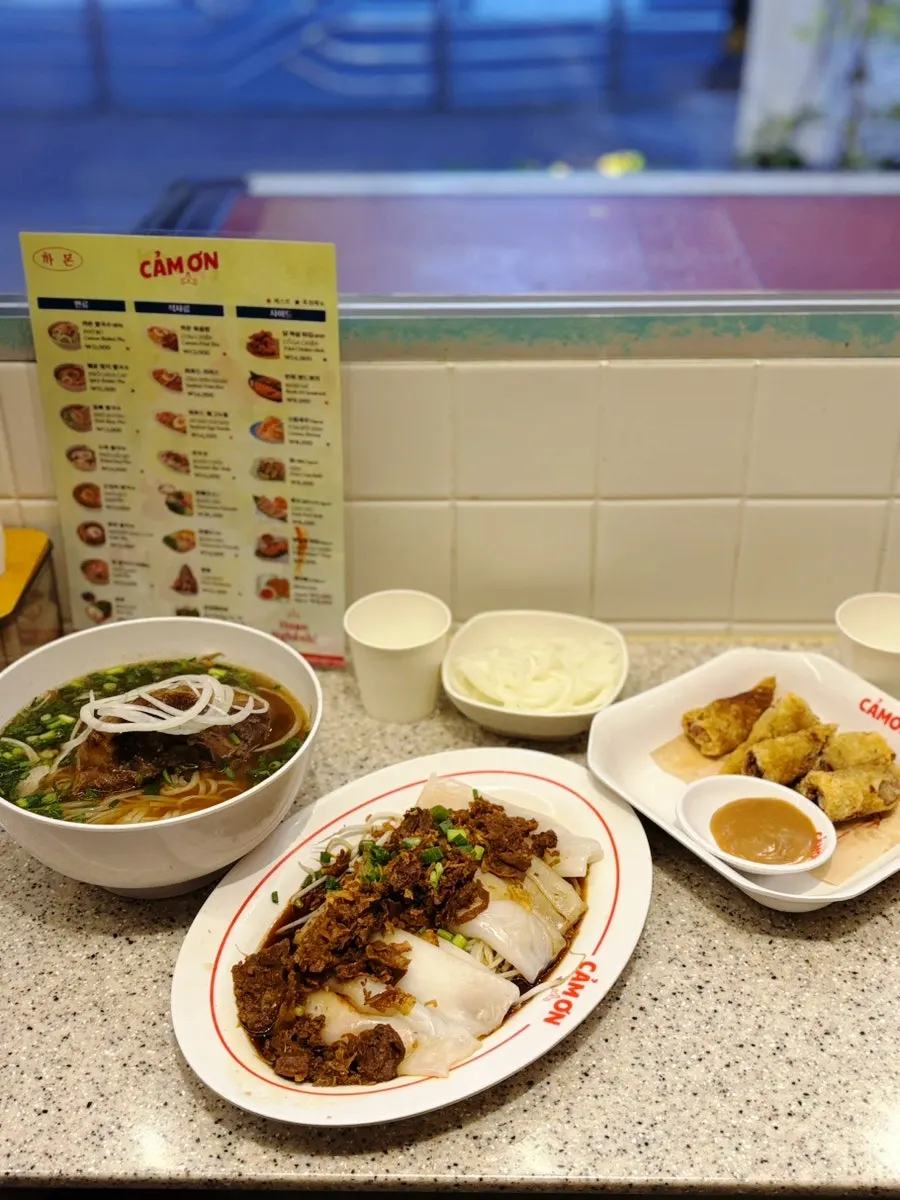 Pork backbone pho served with side dishes
