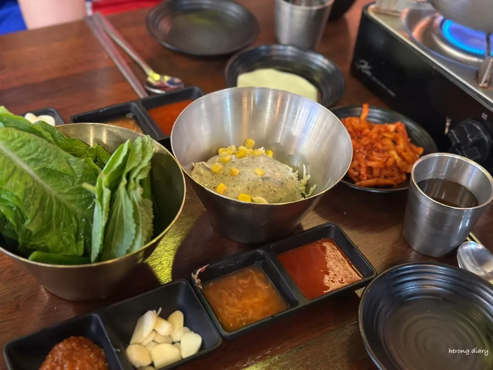 Basic table setting with salad and dipping sauces