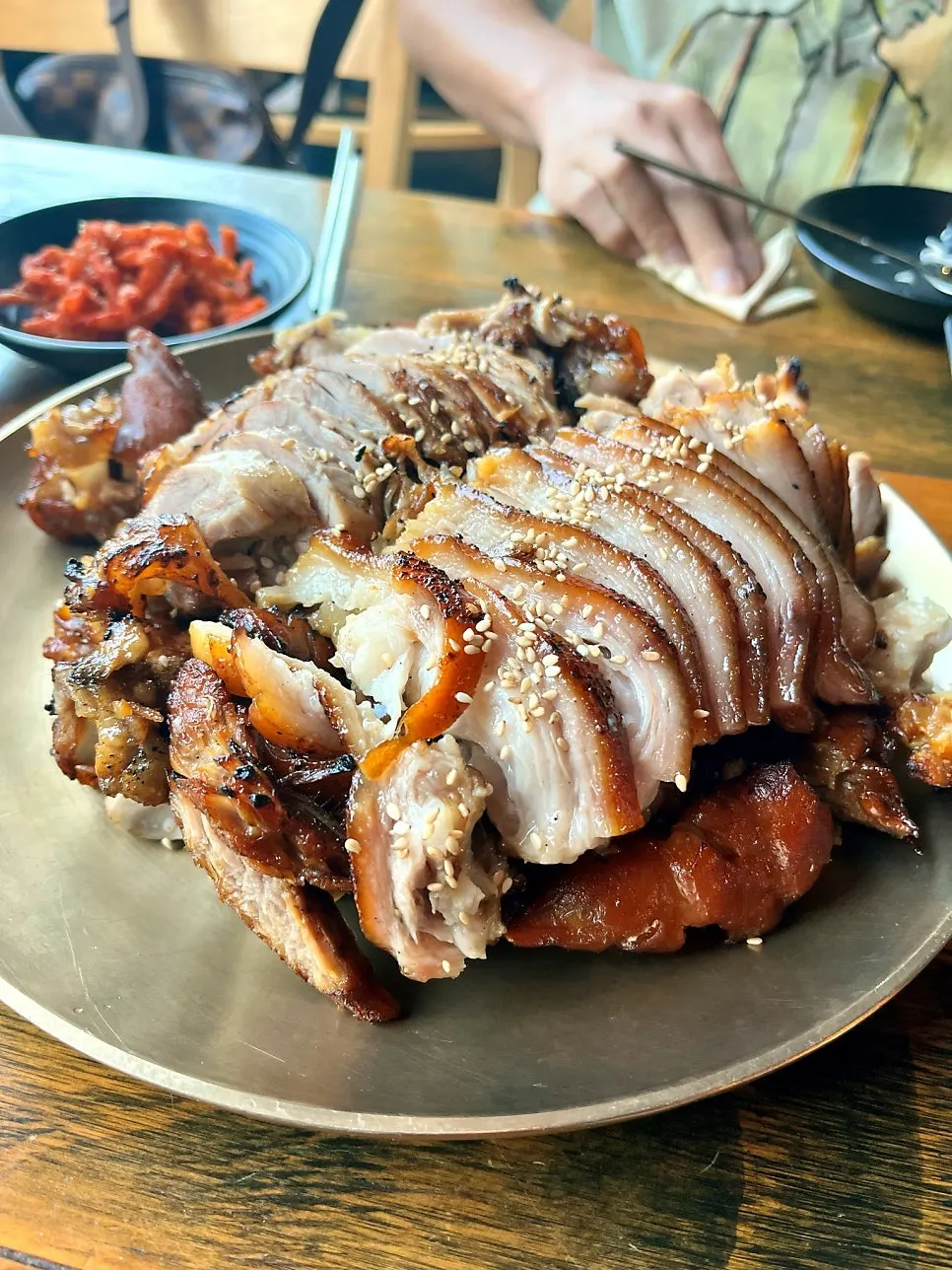 Close-up of glossy charcoal-grilled jokbal