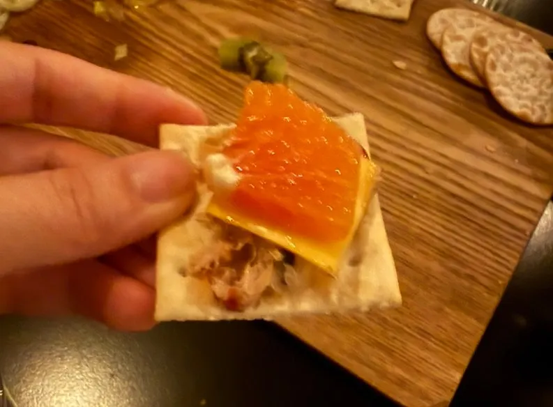 Bite-sized tuna crackers ready to eat