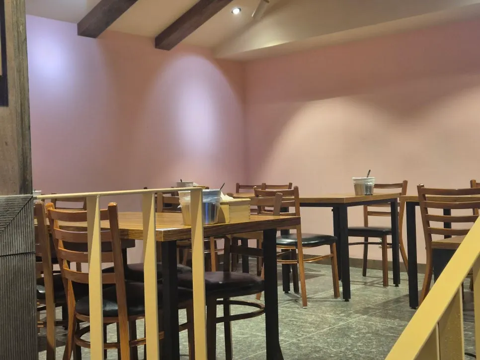 Long tables set up for group gatherings