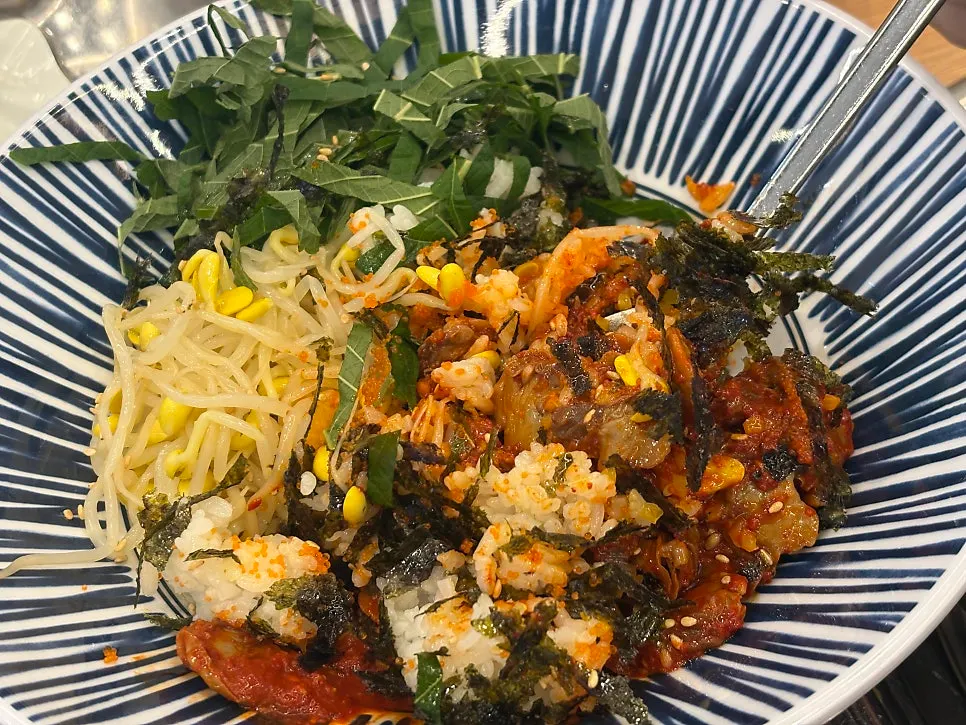 Cockle bibimbap ingredients before mixing