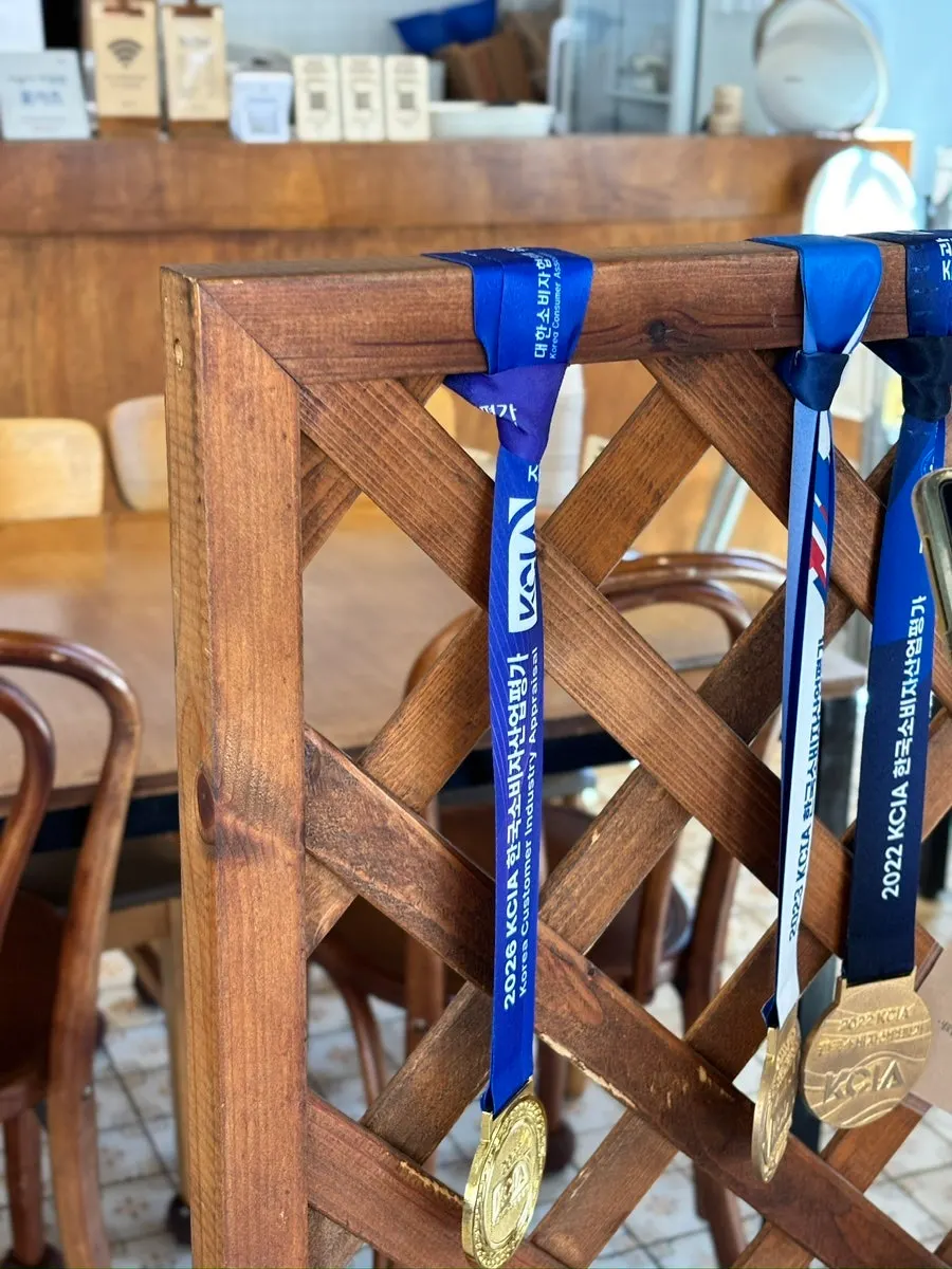 Award medal displayed inside the restaurant