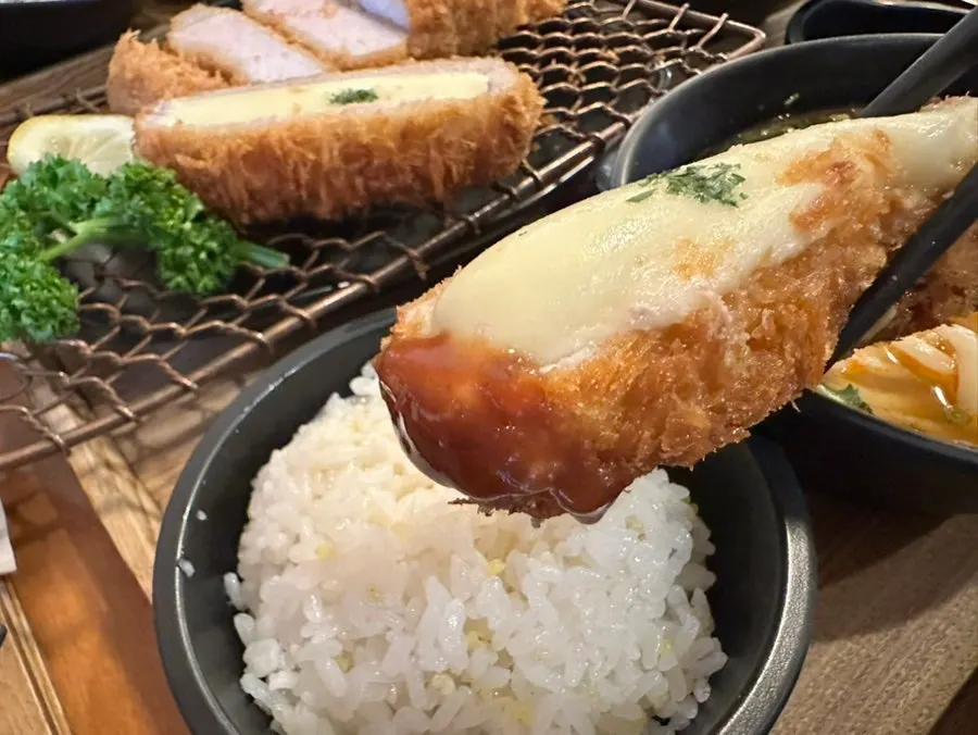 치즈카츠 한 조각 클로즈업