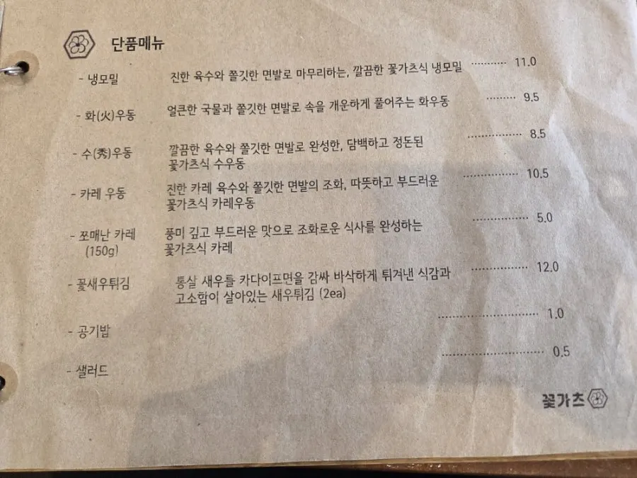 Menu board showing udon and cold soba set options at Kkot Gatsu