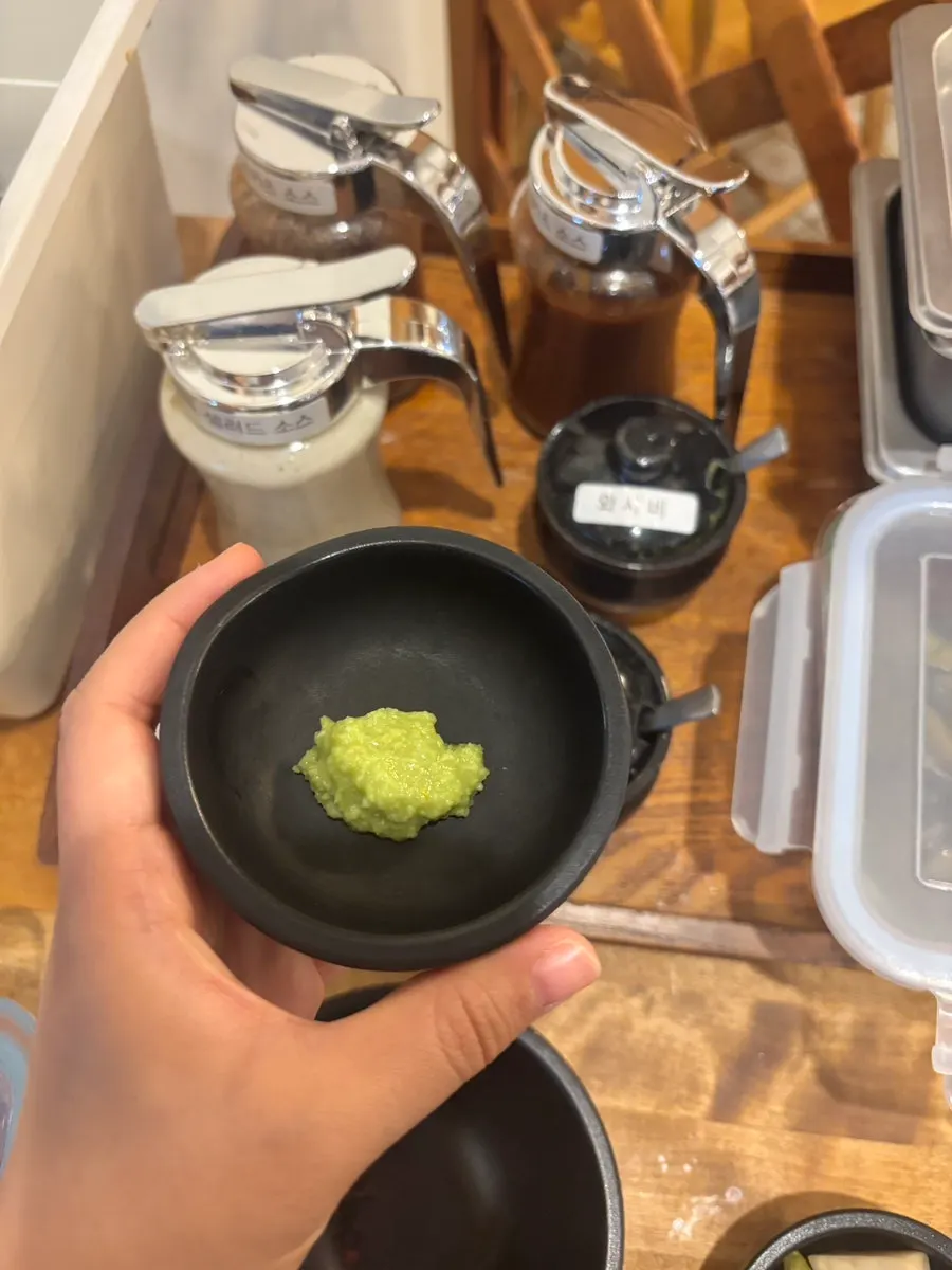 Wasabi and radish strips brought from the self-bar