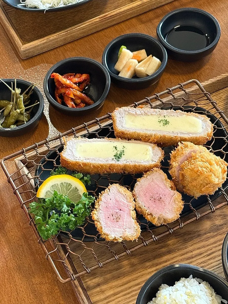 Close-up of kkot katsu cross-section