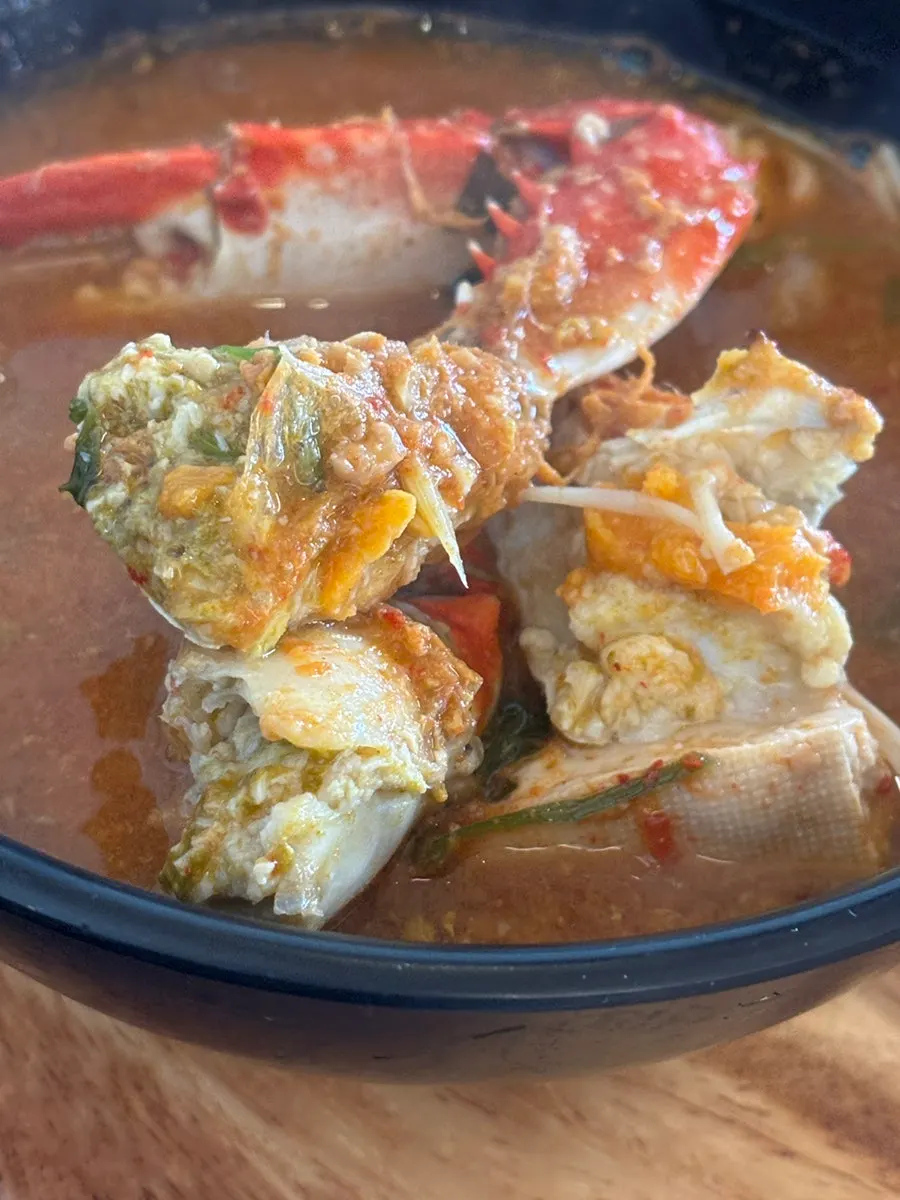 Meaty crab pieces in the crab stew