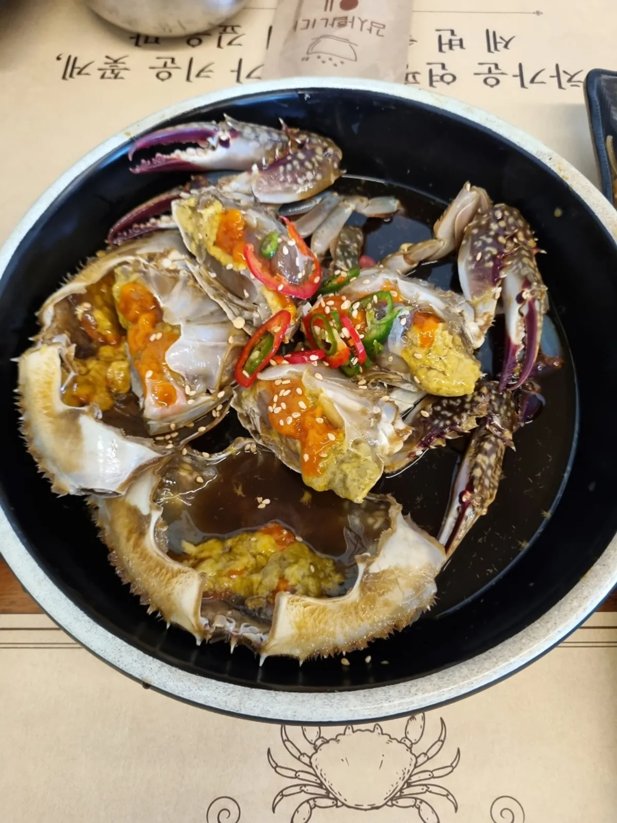 Albaegi set with soy crab and seasoned crab together