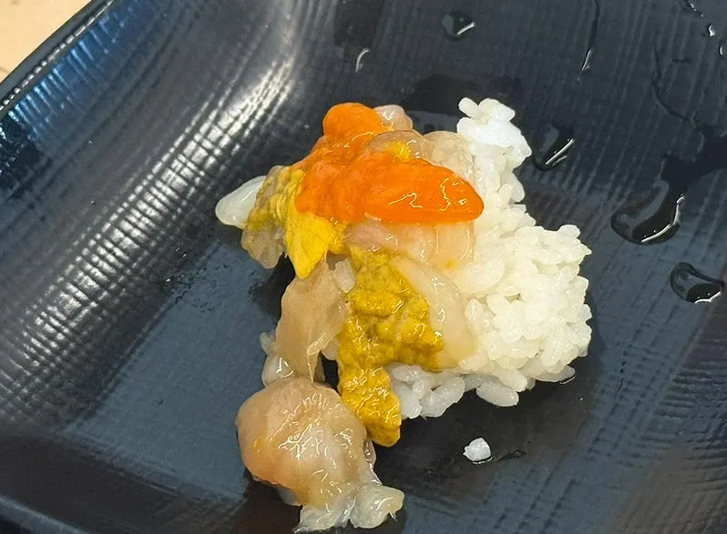 Not-too-salty soy crab meat over rice