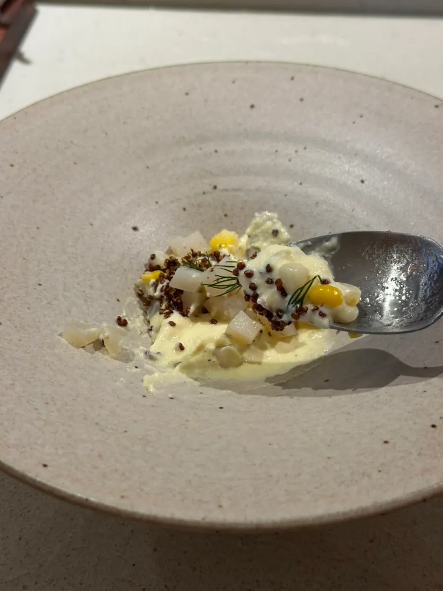 Sweet corn custard topped with scallop