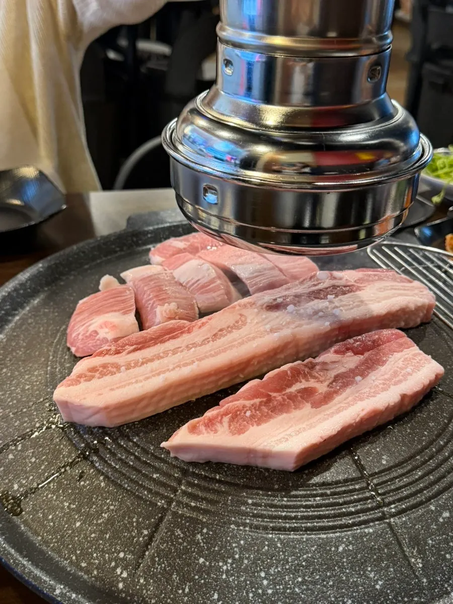 Four sauces: salt, wasabi, ssamjang, and garlic mayo