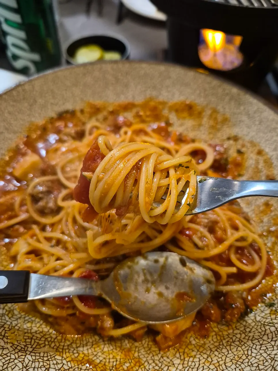 Tomato pasta with the cheese mixed in