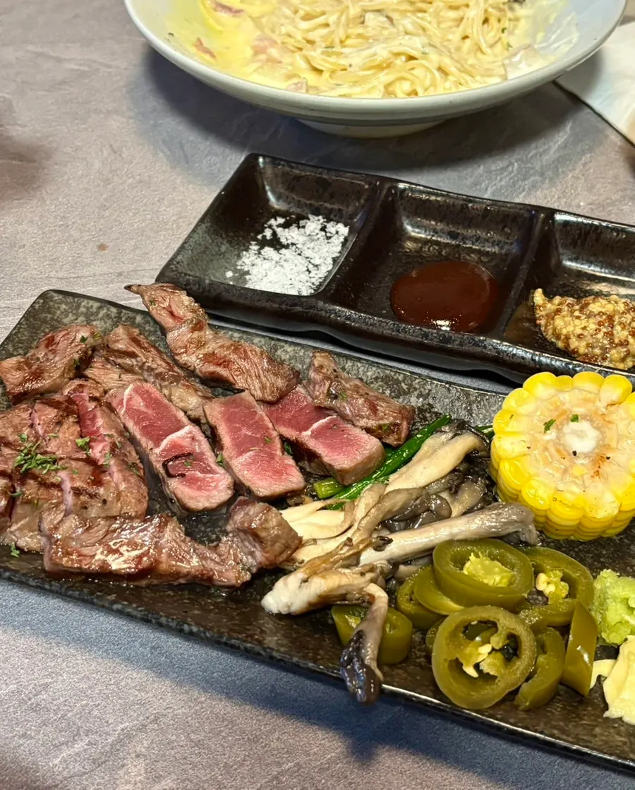 Chuck flap steak placed on a mini brazier