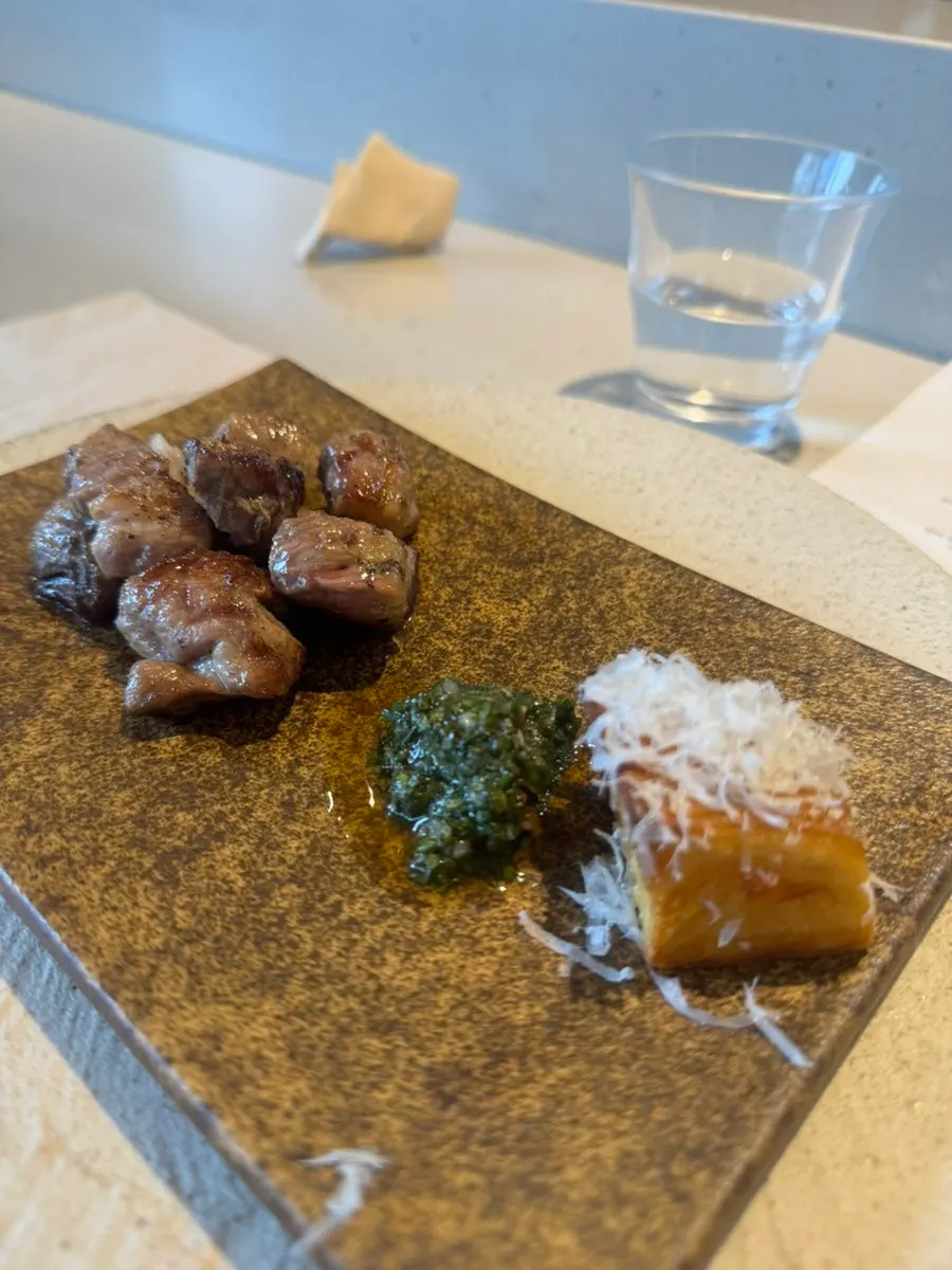Iberico charcoal grill with a potato cake